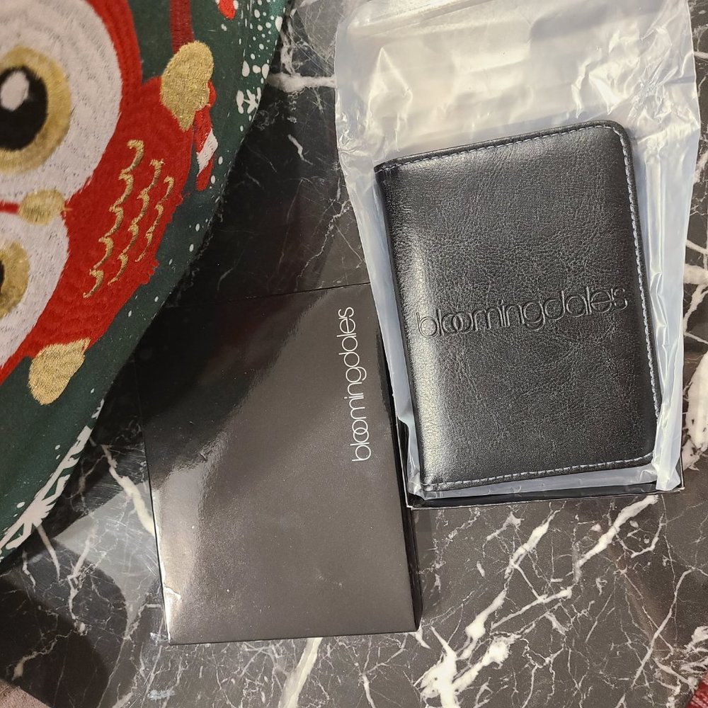Bloomingdale's Black Leather Passport Wallet Holder